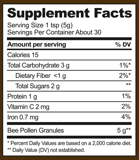 Bee Pollen 150 g Supplement Facts