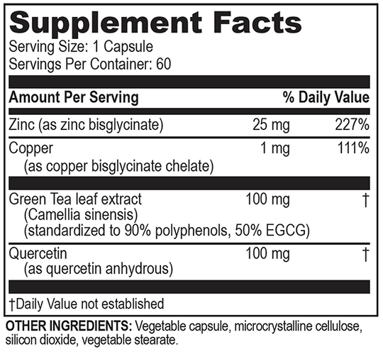 Brain Basics Opti Zinc Plus 60 Tablets Supplement Facts