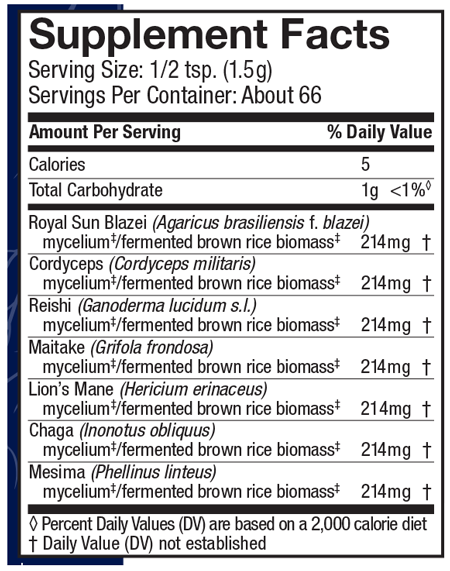 Stamets 7® Mushroom Mycelium Powder 66 Servings Supplement Facts