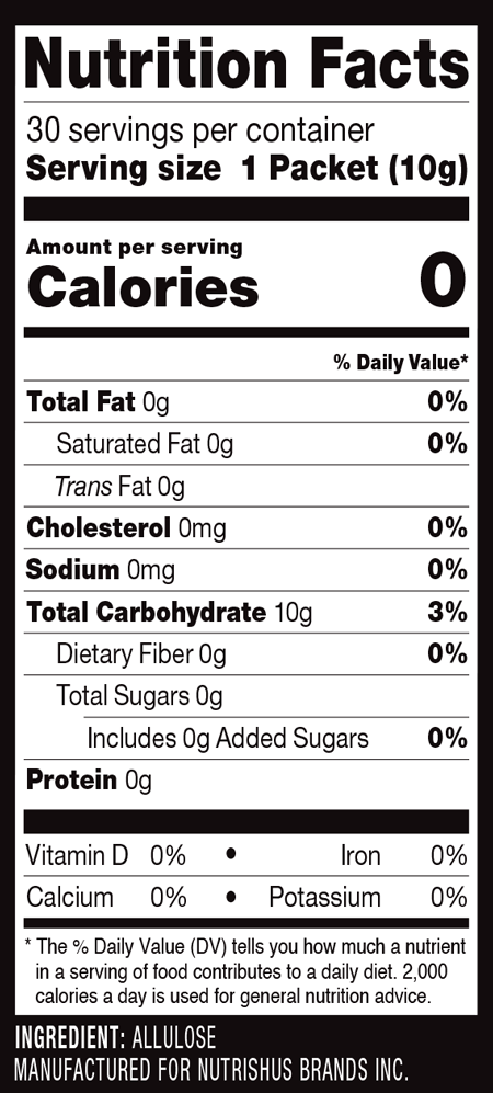 RxSugar® Allulose 30 Packets Supplement Facts