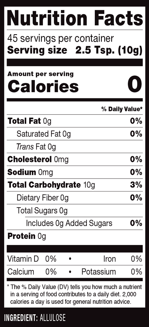 RxSugar® Allulose One Pound Canister 45 Servings Supplement Facts