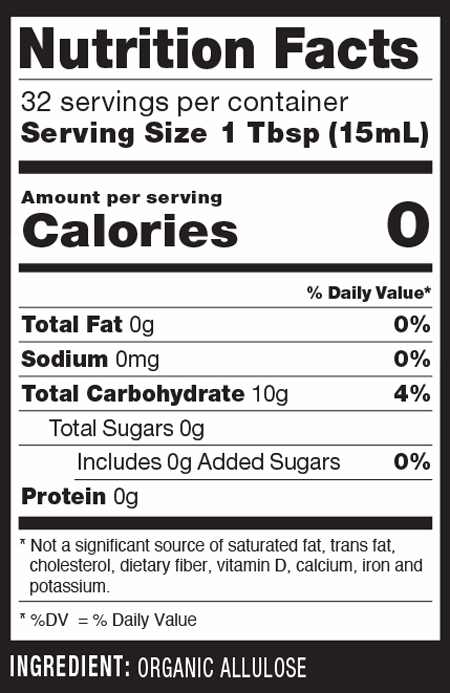 RxSugar® Organic Allulose Liquid Sugar 16 fl oz Supplement Facts