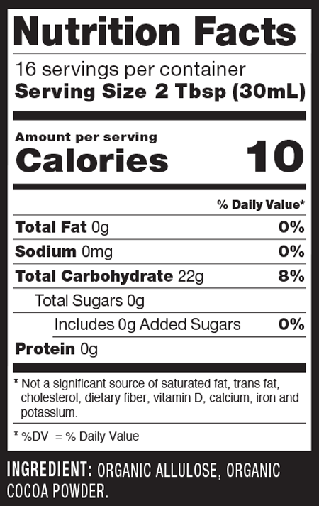 RxSugar® Organic Chocolate Syrup 16 fl oz Supplement Facts