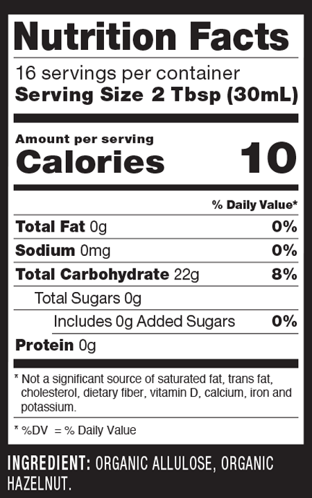 RxSugar® Organic Hazelnut Syrup 16 fl oz Supplement Facts