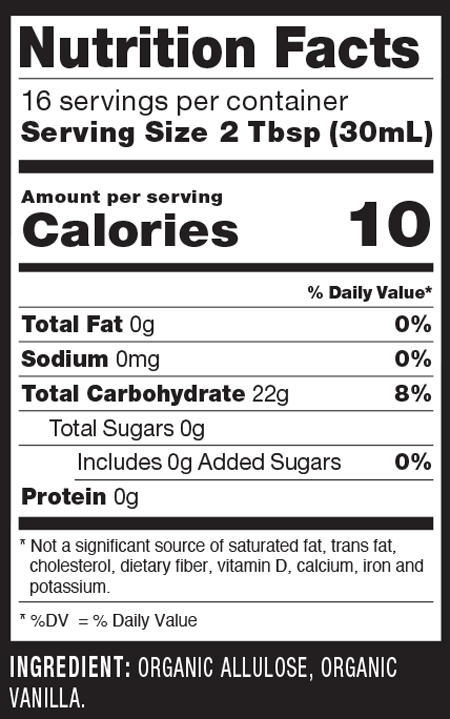 RxSugar® Organic Vanilla Syrup 16 fl oz Supplement Facts