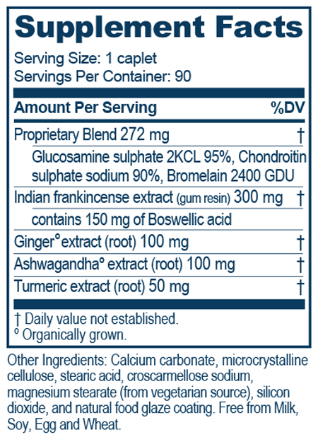 Boswelya Plus 90 Caplets Supplement Facts