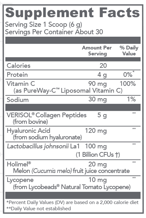 Bioactive Collagen Complex Skin Hydration & Antioxidant Support 30 Servings Supplement Facts