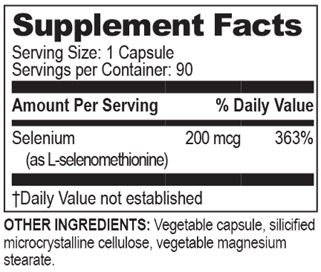 Brain Basics Ultra Pure Selenomethionine 90 Capsules Supplement Facts