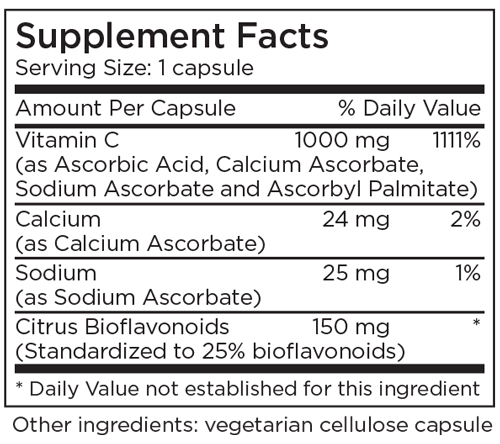 Buffered Vitamin C 90 Capsules Supplement Facts