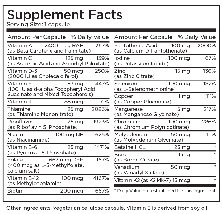 The Big One® Plus without Iron 90 Capsules Supplement Facts