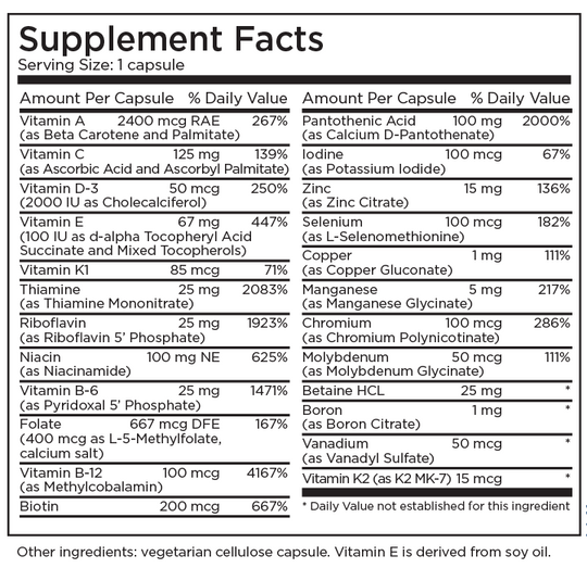 The Big One® Plus without Iron 90 Capsules Supplement Facts