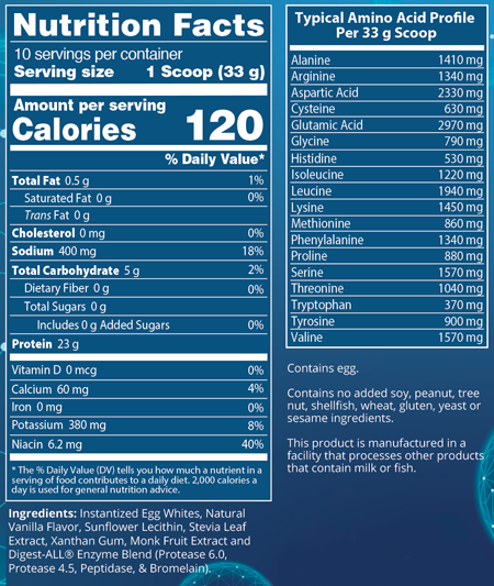 Egg White Protein Vanilla 10 Servings Supplement Facts