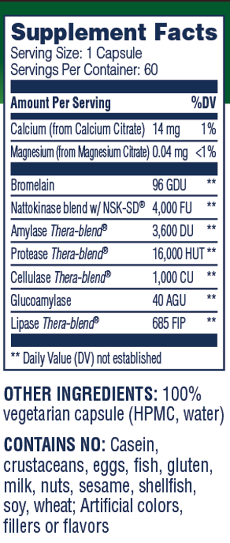 Nattokinase Pro 60 Capsules Supplement Facts