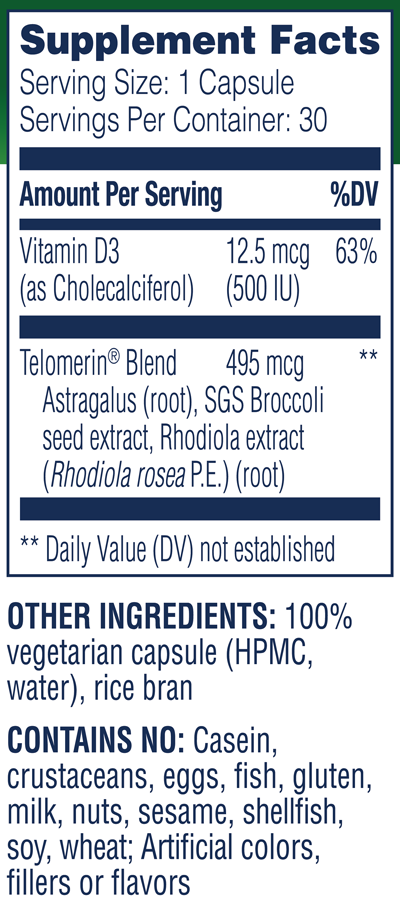 Telomere Pro 30 Capsules Supplement Facts