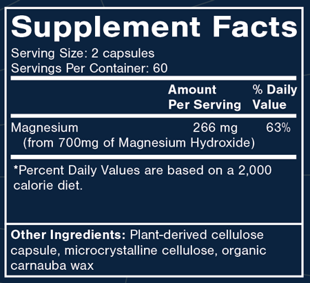 Magnesium Hydroxide 120 Capsules Supplement Facts
