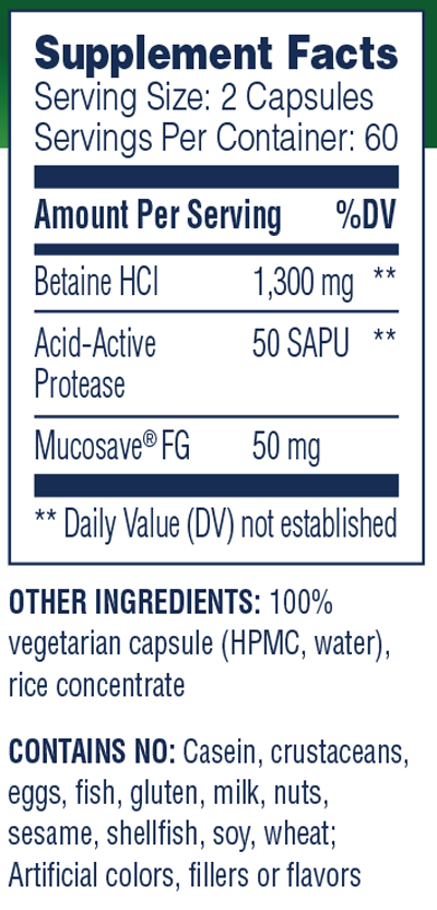Betaine HCL 120 Capsules Supplement Facts