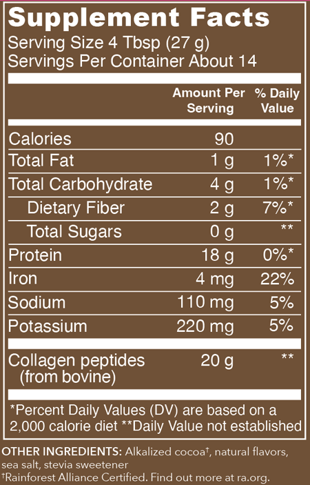 Collagen Peptides Chocolate 14 Servings Supplement Facts