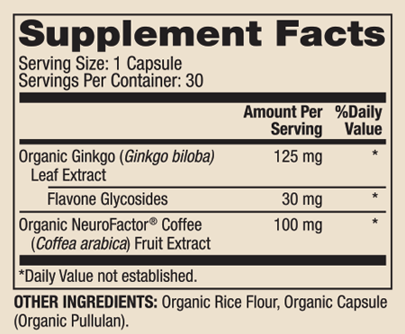 Organic Ginkgo Biloba 30 Capsules Supplement Facts
