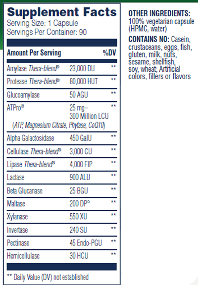Digest Gold 90 Capsules Supplement Facts