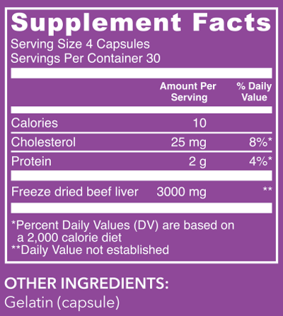 Beef Liver 120 Capsules Supplement Facts