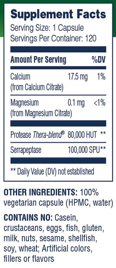 Serrapeptase Pro 120 Capsules Supplement Facts