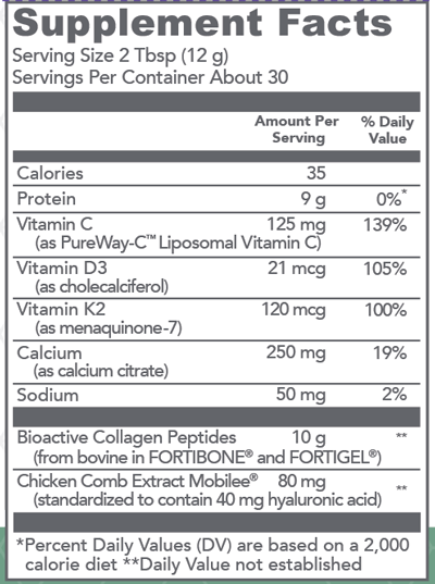 Bioactive Collagen Complex Bone & Joint Support 30 Servings Supplement Facts