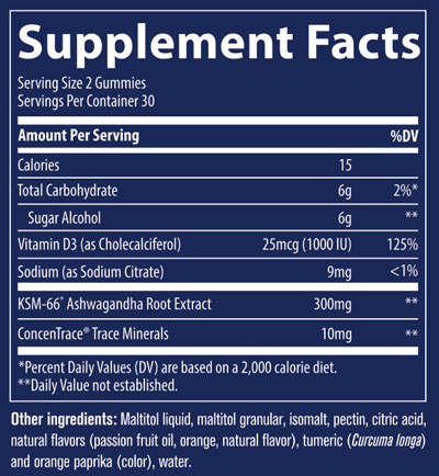 Ashwagandha Gummies Passion Fruit Orange 60 Gummies Supplement Facts