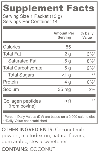 Collagen Creamer Vanilla 14 Servings Supplement Facts