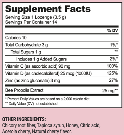 Propolis + VItamin C Lozenges Cherry 14 Lozenges Supplement Facts