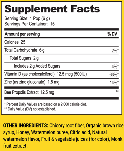 Kid’s Throat Soothing Lollipops Watermelon 15 Pops Supplement Facts