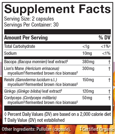MycoBotanicals® Brain* 60 Capsules Supplement Facts
