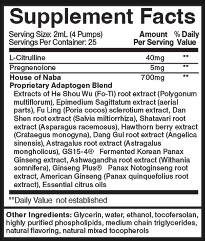Adaptogenic Black Label 1.7 fl oz Supplement Facts