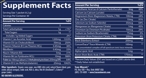 Electrolyte Stamina Power Pak+ Lemon Berry 30 Servings Supplement Facts
