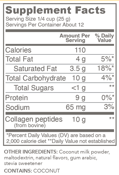Collagen Creamer Vanilla 12 Servings Supplement Facts