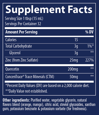 Liquid Zinc + Quercetin Orange Mango 16 fl oz Supplement Facts