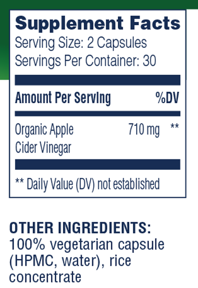 Apple Cider Vinegar 60 Capsules Supplement Facts