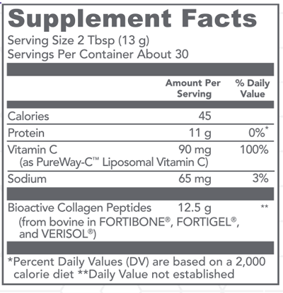 Bioactive Collagen Complex Daily Foundational Support 30 Servings Supplement Facts