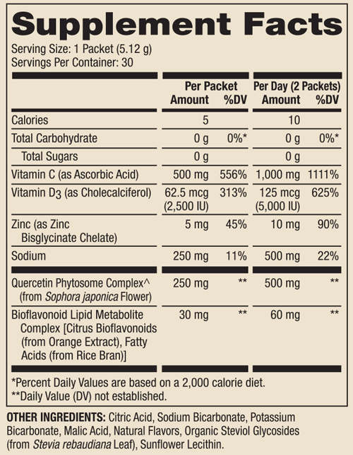 Vitamin C-PAK® with Quercetin Orange Flavor 30 Servings Supplement Facts
