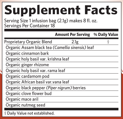 Tulsi Masala Chai 18 Bags Supplement Facts