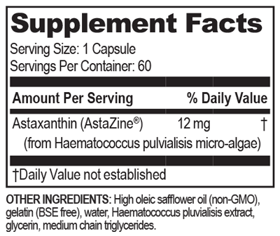 Brain Basics Ultra Pure Astaxanthin 60 Softgels Supplement Facts
