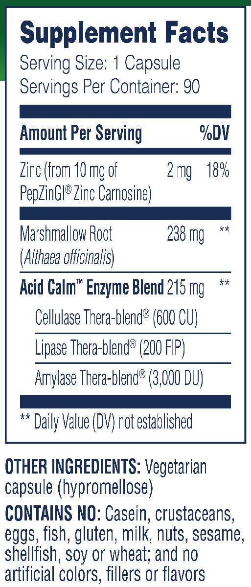 Acid Calm 90 Capsules Supplement Facts