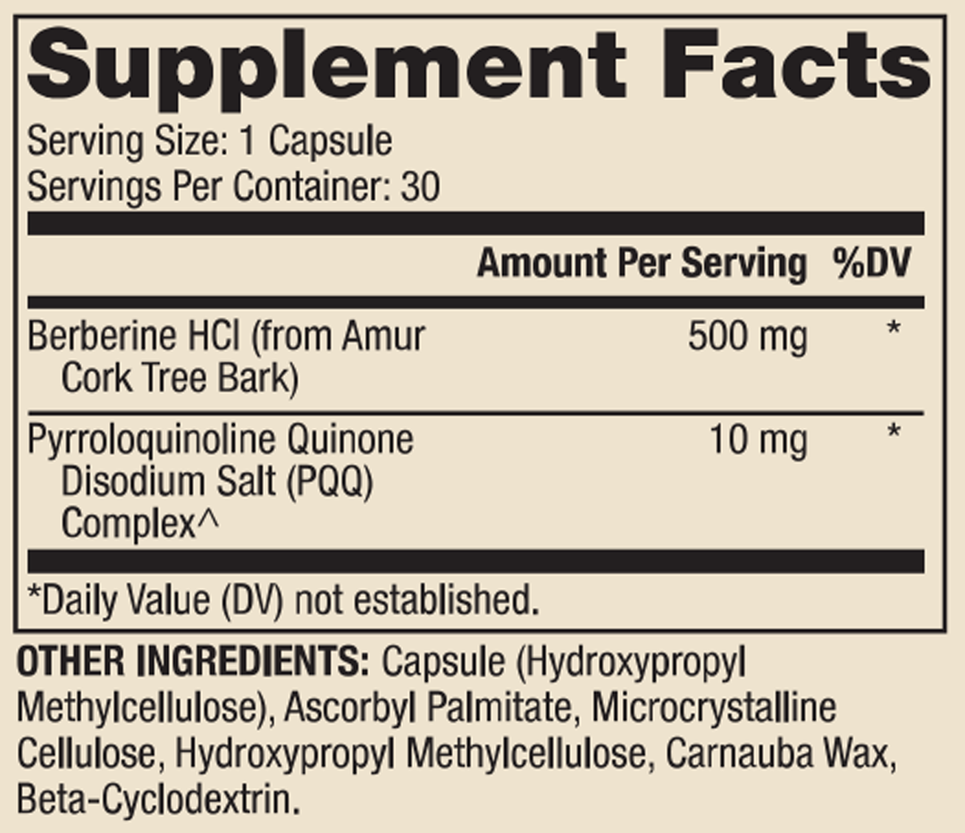 Berberine with MicroPQQ Advanced 30 Capsules Supplement Facts