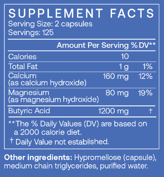Calcium / Magnesium Butyrate 250 Capsules Supplement Facts