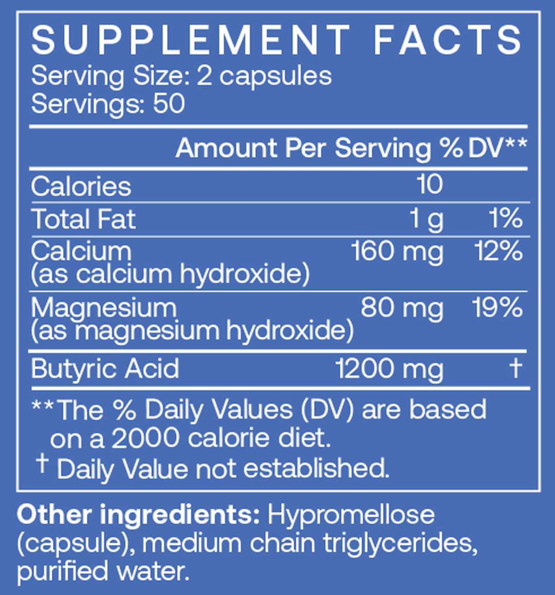 Calcium / Magnesium Butyrate 100 Capsules Supplement Facts