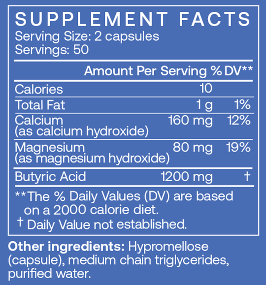 Calcium / Magnesium Butyrate 100 Capsules Supplement Facts
