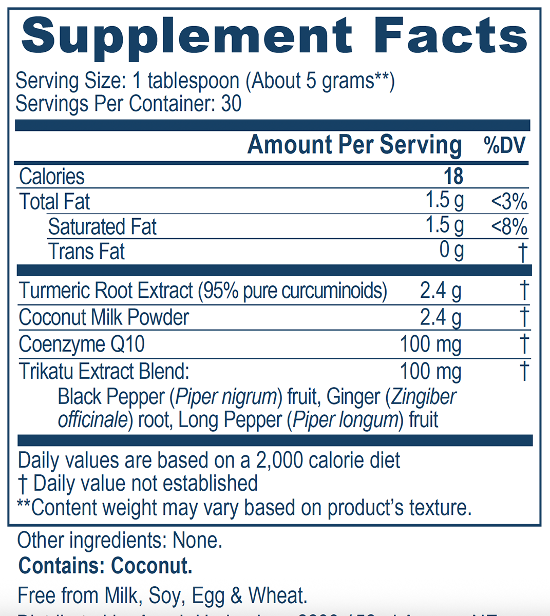CoCurcumin 30 Servings Supplement Facts