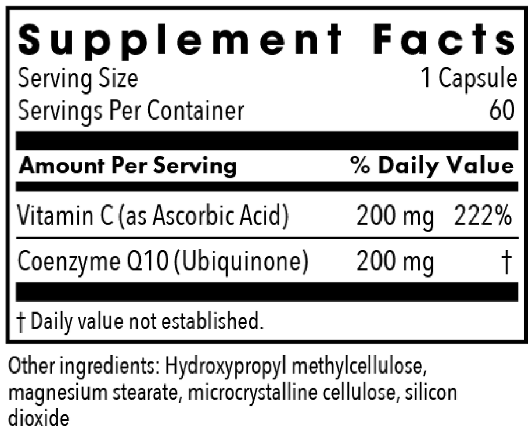 CoQ10 200 mg 60 Capsules Supplement Facts