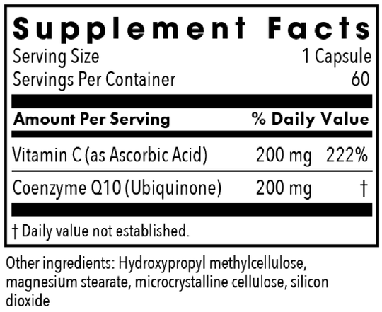 CoQ10 200 mg 60 Capsules Supplement Facts
