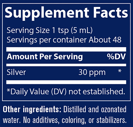 Colloidal Silver 30ppm 8 fl oz Supplement Facts