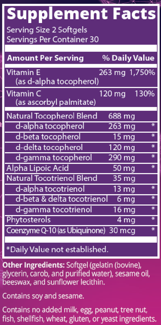 Complete E 60 Softgels Supplement Facts